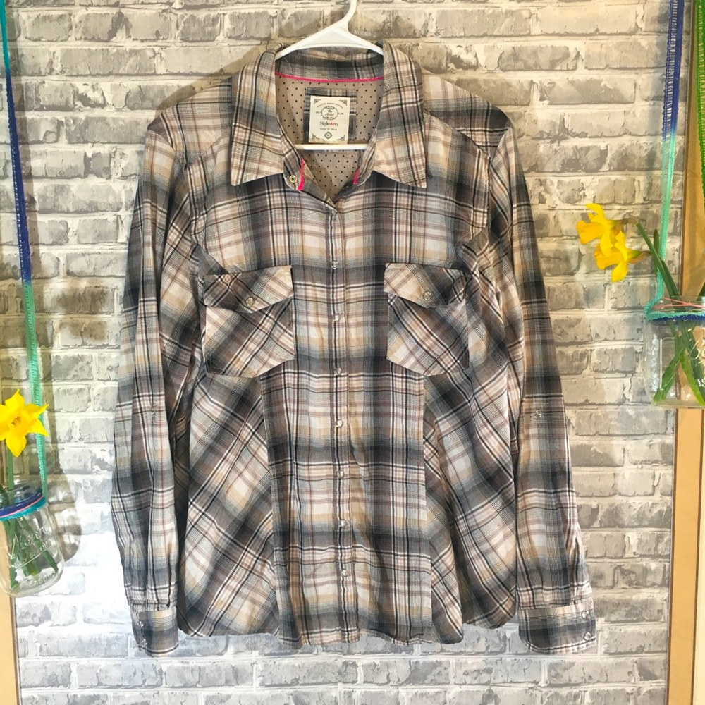 Size XL Button Up Plaid Long Sleeve.